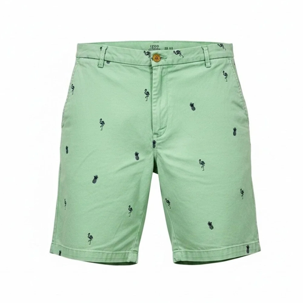 IZOD Saltwater Chino Shorts Mens 38 Green Flamingo Pineapple Nautical  Summer